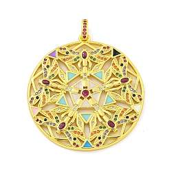 Real 18K Gold Plated Brass Micro Pave Cubic Zirconia Pendants, with Enamel, Flat Round, Colorful, 42x39.5x2mm, Hole: 4x3mm(KK-R159-41G)