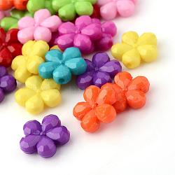 Opaque Acrylic Beads, Flower, Faceted, Mixed Color, 14x13x4mm, Hole: 1.5mm, about 1250pcs/500g(SACR-Q128-05)