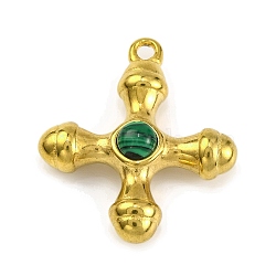 Synthetic Malachite & 304 Stainless Steel Cross Pendants, Golden, 23x20x6mm, Hole: 1.6mm(STAS-H221-01G-04)