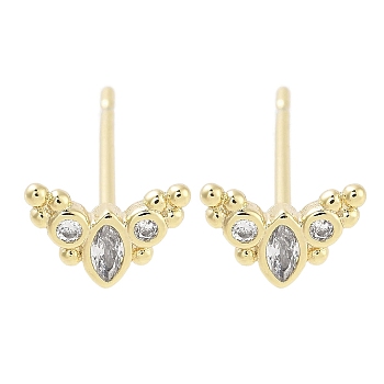 Brass Pave Clear Cubic Zirconia Stud Earring, Butterfly, Real 18K Gold Plated, 5x7mm