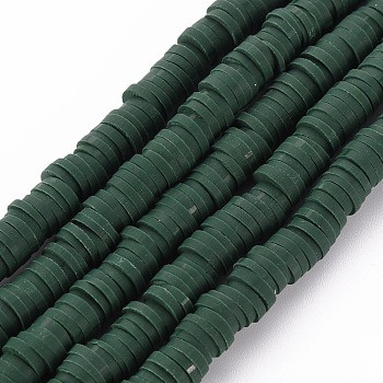 Flat Round Handmade Polymer Clay Beads, Disc Heishi Beads for Hawaiian Earring Bracelet Necklace Jewelry Making, Dark Green, 6x1mm, Hole: 2mm, about 353~378pcs/strand, 17.7 inch