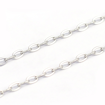 304 Stainless Steel Cable Chains, Flat Oval, Unwelded, Stainless Steel Color, 3x2x0.4mm