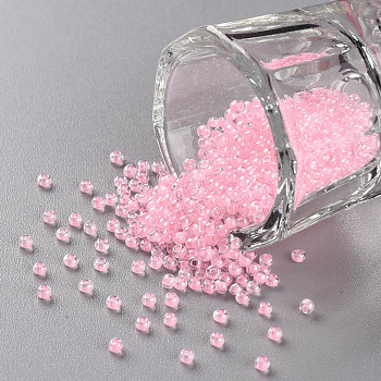 11/0 Grade A Round Glass Seed Beads, Transparent Inside Colours, Luster Plated, Misty Rose, 2.3x1.5mm, Hole: 1mm, about 48500pcs/pound