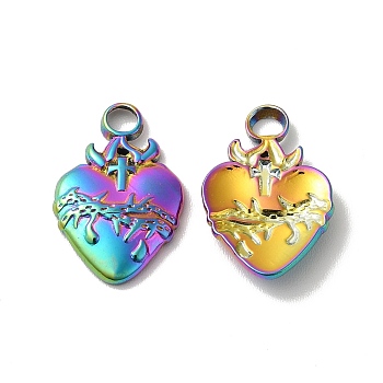 Ion Plating(IP) 304 Stainless Steel Pendant, Heart Charm, Rainbow Color, 17x11x2.5mm, Hole: 2.5mm