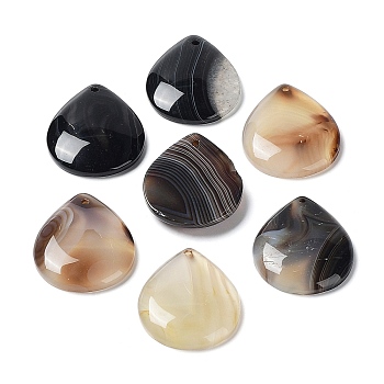 Natural Banded Agate/Striped Agate Pendants, Dyed & Heated, Teardrop Charms, 25x30x5mm, Hole: 1.4mm