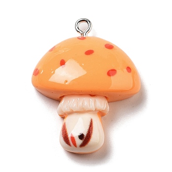 Resin Pendants, Mushroom, Sandy Brown, 31.5x24.5x8.5mm, Hole: 2mm