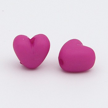 Colorful Acrylic Beads, Frosted, Heart, Camellia, 9x10x7mm, hole: 1.5mm, about 1100pcs/500g