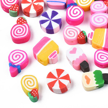 Handmade Polymer Clay Beads, Imitation Food, Mixed Cake Shapes, Mixed Color, 10~12x6~10x4~4.5mm, Hole: 1.2~1.8mm