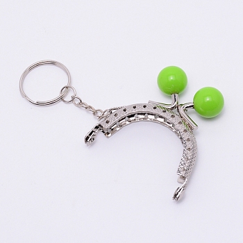 Iron Purse Clasp Frame, with Plastic Beads, Bag Kiss Clasp Lock, for DIY Craft, Purse Making, Bag Making, Lime Green, 103mm