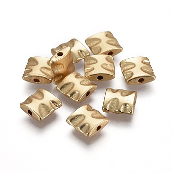 Alloy Beads, Lead Free & Nickel Free & Cadmium Free, Square, Real 18K Gold Plated, Matte Gold Color, 9x9x3.5mm, Hole: 1.6mm