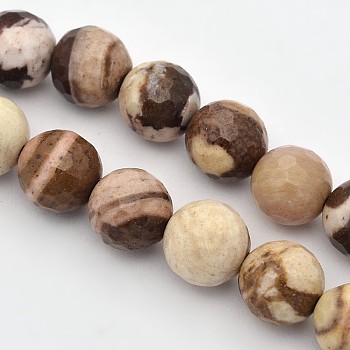 Faceted Round Natural Zebra Jasper Beads Strands, 8mm, Hole: 1mm, about 46pcs/strand, 15.75 inch