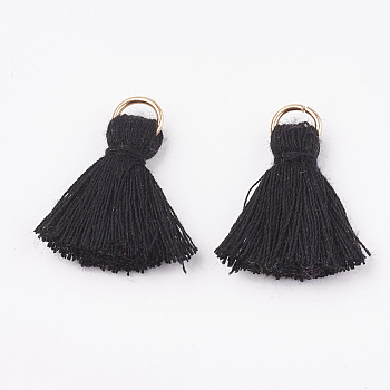 Polycotton(Polyester Cotton) Tassel Pendant Decorations, with Iron Findings, Light Gold, Black, 20~30x7~8mm, Hole: 5mm