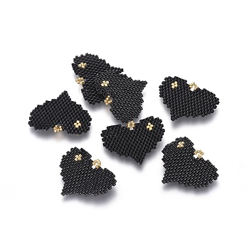 MIYUKI & TOHO Handmade Japanese Seed Beads Pendants, Loom Pattern, Heart, Black, 23~24x29~30x1.7mm, Hole: 2mm