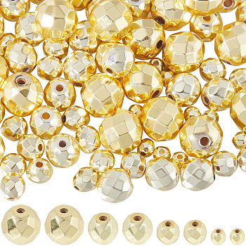 100Pcs 4 Styles Electroplate Non-magnetic Synthetic Hematite Bead Strands, Round, Faceted, Golden Plated, 4~10mm, Hole: 1mm, 25pcs/style
