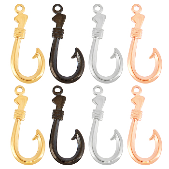 Unicraftale 8Pcs 4 Colors 304 Stainless Steel Hook and S-Hook Clasps, Ion Plating (IP), Fish Hook Charms, Mixed Color, 37x15.5x2.5mm, Hole: 2.5mm