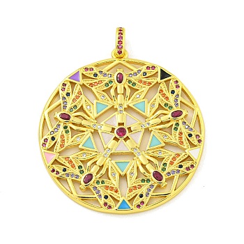Real 18K Gold Plated Brass Micro Pave Cubic Zirconia Pendants, with Enamel, Flat Round, Colorful, 42x39.5x2mm, Hole: 4x3mm