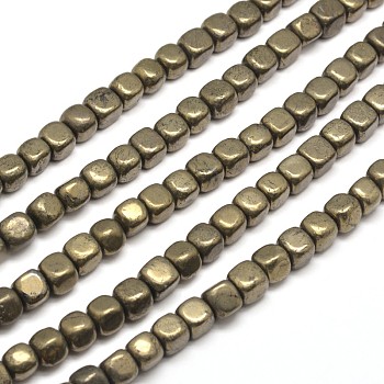 Cube Natural Pyrite Beads Strands, 6x6x6mm, Hole: 1mm, about 66pcs/strand, 15.7 inch