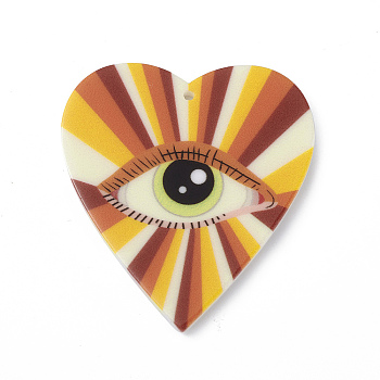 Printed Acrylic Pendants, Heart with Eye Charm, Colorful, 47.5x42.5x2.5mm, Hole: 1.6mm
