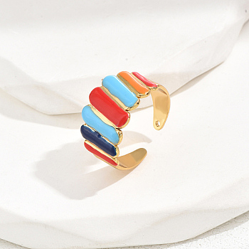 Stainless Steel Open Cuff Rings, Colorful, Stripe, No Size