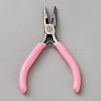 Steel Needle Nose Pliers with Pink Plastic Handle, Jewelry Pliers, Stainless Steel Color, 12x7x0.9cm(TOOL-WH0155-227B)