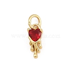 Valentine's Day Brass Micro Pave Red Cubic Zirconia Pendants, Heart Charms, Golden, 11x5x3mm, Hole: 3mm(KK-E798-10C-G)