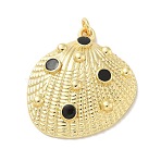 Brass Enamel Pendants, Cadmium Free & Lead Free, with Jump Rings, Golden, Shell Shape Charms, Black, 30x28x7mm, Hole: 3mm(KK-B124-02G-01)