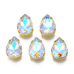 Sew on Rhinestone, Multi-strand Links, Glass Rhinestone, with Golden Plated 201 Stainless Steel Prong Settings, Garments Accessories, Faceted, Teardrop, Champagne Yellow, 14x10x6mm, Hole: 1mm(GLAA-N048-001B-05)