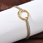 Two Tone 304 Stainless Steel Curb Chain Double Layers Bracelets, Ring Link Bracelets for Women, Golden & Stainless Steel Color, 6.85 inch(17.4cm)(BJEW-P396-01B-A)