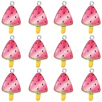 10Pcs Transparent Resin Pendants, Watermelon Ice Sucker, with Platinum Iron Loop, Deep Pink, 28x16x4.5~5mm, Hole: 2mm(RESI-YW0005-12)