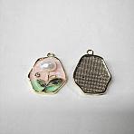 Brass Micro Pave Clear Cubic Zirconia Pendants, Flower, with ABS Imitation Pearl & Enamel, Real 18K Gold Plated, Pink, 21x17.5x6mm, Hole: 1.6mm(KK-SZC0005-15A-G)