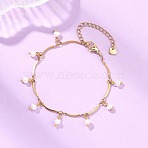 Natural Cultured Freshwater Pearl Charm Bracelets, 304 Stainless Steel Curved Bar Link Chains Bracelets for Women, Golden, 7.01 inch(17.8cm)(BJEW-JB13586)