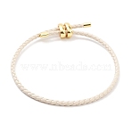 Braided Round Imitation Leather Bracelets Making, with Golden Tone Brass Beads, Floral White, Inner Diameter: 2-7/8 inch(7.45cm)(BJEW-H610-03G-08)