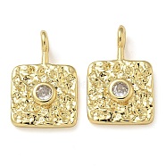 Rack Plating Brass Cubic Zirconia Pendants, Long-Lasting Plated, Lead Free & Cadmium Free, Square Charms, Real 18K Gold Plated, 16x10x2.5mm, Hole: 1.8mm(X-KK-K392-05G)