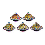 Alloy Pendants, Cadmium Free & Nickel Free & Lead Free, Planet with Star, Rainbow Color, 25.5x32x4.5mm, Hole: 2.5mm(X-PALLOY-S180-129-NR)