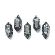 Faceted No Hole Natural Bullet Snowflake Obsidian Beads, Double Pointed, for Wire Wrapped Pendants Making, 19~22x7~8mm(G-K034-20mm-09)