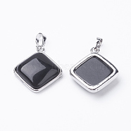 Natura Black Agate Pendants, with Brass Findings, Rhombus, Dyed, Platinum, 25x29x7mm, Hole: 5x7mm, 18x18mm(G-E420-01P)