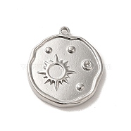 304 Stainless Steel Pendants, Flat Round with Sun Charm, Stainless Steel Color, 17x15x2mm, Hole: 1mm(STAS-L022-280P)