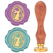 Brass Wax Seal Stamps with Rosewood Handle, for DIY Scrapbooking, Rabbit, 25mm(AJEW-WH0412-0076)