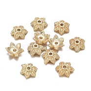 Brass Bead Caps, Textured, 6-Petal, Flower, Real 18K Gold Plated, 7x6x2.5mm, Hole: 0.8mm(X-KK-K244-03G)