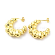 Brass Stud Earrings, Half Hoop Earrings, Real 18K Gold Plated, 30.5x10mm(KK-R150-03C)
