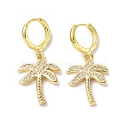 Clear Cubic Zirconia Coconut Palm Dangle Hoop Earrings, Rack Plating Brass Jewelry for Women, Golden, 31mm, Pin: 0.9mm(EJEW-B017-04G)