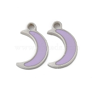 304 Stainless Steel Enamel Charms, Moon Charm, Stainless Steel Color, 8.5x5.5x1mm, Hole: 1mm(STAS-L022-333P-03)