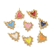 Rack Plating Brass Micro Pave Clear Cubic Zirconia Charms, with Jump Ring and Enamel, Lead Free & Cadmium Free, Heart Charm, Real 18K Gold Plated, Mixed Color, 19x19x2mm, Hole: 3.5mm(KK-D074-04G)