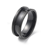 Titanium Steel Grooved Finger Ring, Electrophoresis Black, Inner Diameter: 20mm(RJEW-WH0004-32E-EB)