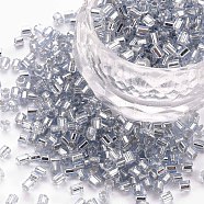 8/0 Glass Bugle Beads, Silver Lined, Light Steel Blue, 2.5~3x2.5mm, Hole: 1mm, about 15000pcs/pound(SEED-S032-07A-42A)