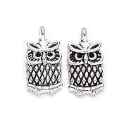 Tibetan Style Alloy Charms, Owl, Cadmium Free & Lead Free, Antique Silver, 14x7x3mm, Hole: 1.4mm, about 1690pcs/1000g(TIBEP-S319-082AS-RS)