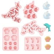 Food Grade Silicone Molds, Fondant Molds, For DIY Cake Decoration, Chocolate, Candy, Soap Making, Pink, 200x137.5x15.5mm/145x125x14.5mm/227x127x12.5mm/182x183x19.5mm/157.5x131.5x13.5mm, 5pcs/set(DIY-OC0001-78)