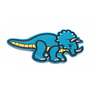 Computerized Embroidery Cloth Iron on/Sew on Patches, Costume Accessories, Appliques, for Backpacks, Clothes, Dinosaur, Deep Sky Blue, 50x95x2mm(DIY-I024-02)