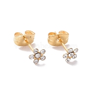 Rhinestone Flower Stud Earrings with 316L Surgical Stainless Steel Pins, Gold Plated 304 Stainless Steel Jewelry for Women, Crystal, 5x5mm, Pin: 0.7mm(EJEW-P204-03G-02)