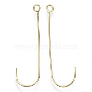 Brass Earring Hooks, Ear Wire, with Horizontal Loop, Nickel Free, Real 18K Gold Plated, 43~44x11mm, Hole: 2.5mm, Pin: 0.5mm(KK-R122-035-NF)